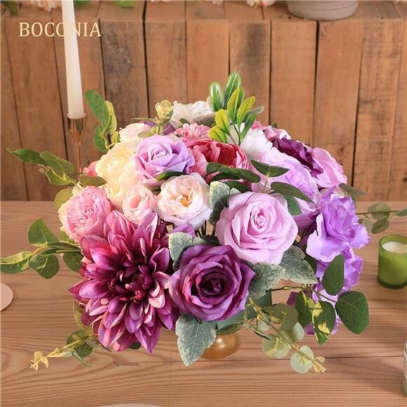 Artificial 26pcs Silk Flowers and 24pcs Greenery Set Faux Flowers Bulk - Picture 3 of 7